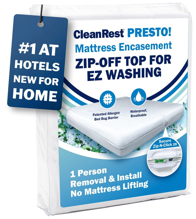 CleanRest Presto! Zip-Off Top Mattress Encasement – Hypoallergenic, Waterproof, Bed Bug Proof Protector – Queen
