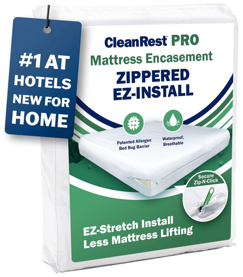 CleanRest Pro Mattress Protector Encasement, Waterproof and Hypoallergenic MicroPlush Fabric, with Patented Zip-N-Click Security, Twin