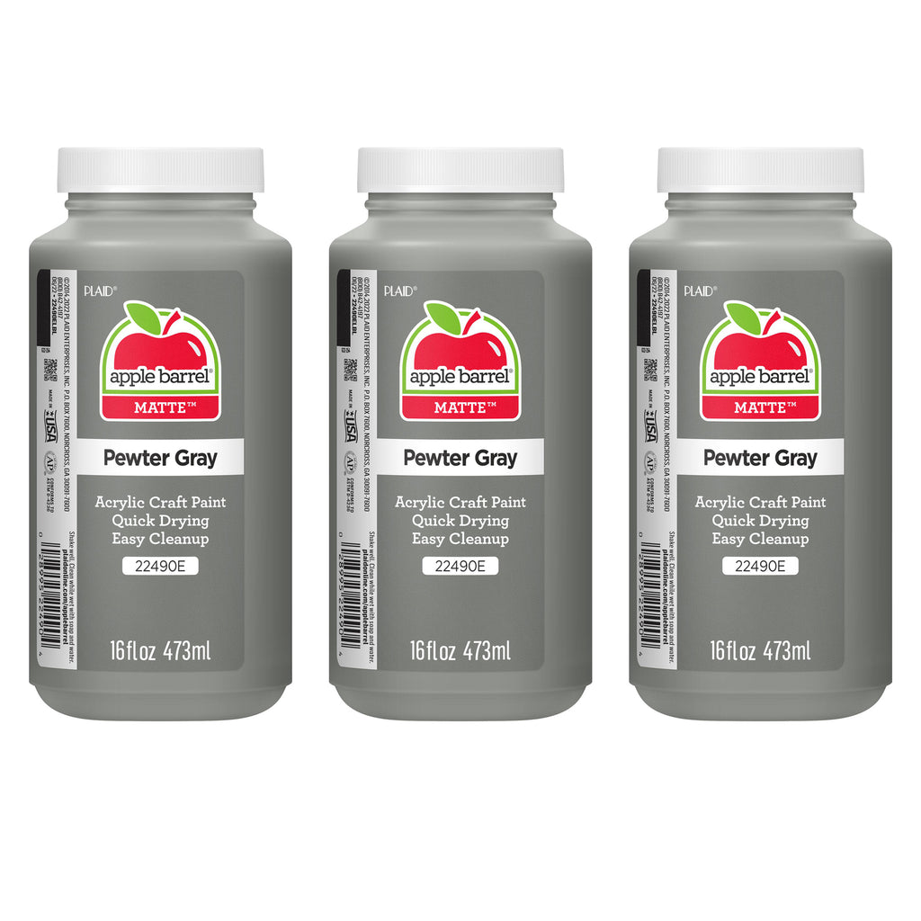 Acrylic Paint Matte, 16oz., Pewter Gray, Pack of 3