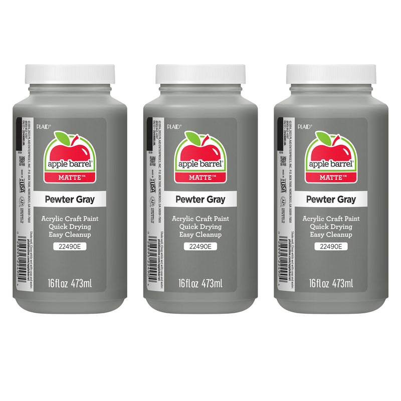 Acrylic Paint Matte, 16oz., Pewter Gray, Pack of 3