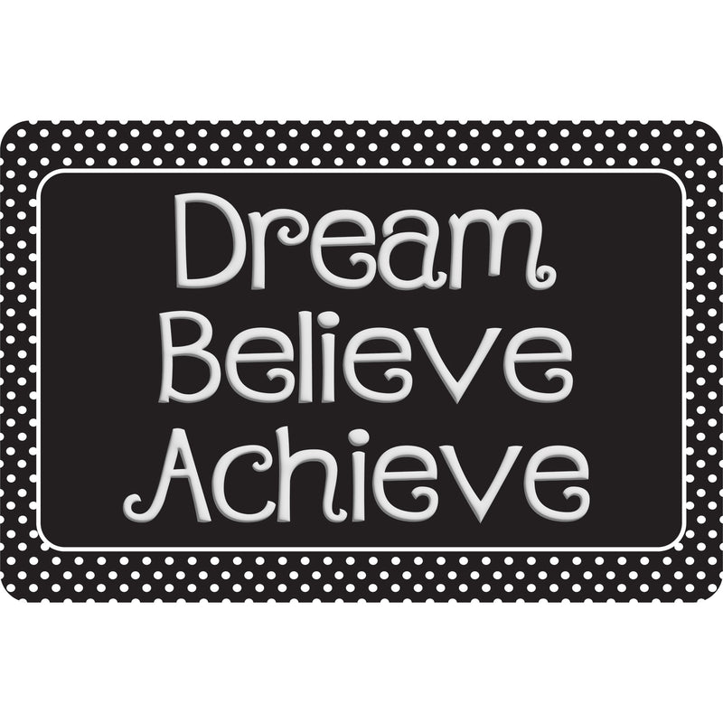 The Original Fun Mat™, Welcome Mat, 15.5" x 23.5", Dream, Believe, Achieve, Black with White Dots