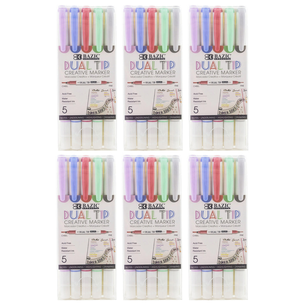 Dual-Tip Creative Markers, 5 Per Pack, 6 Packs