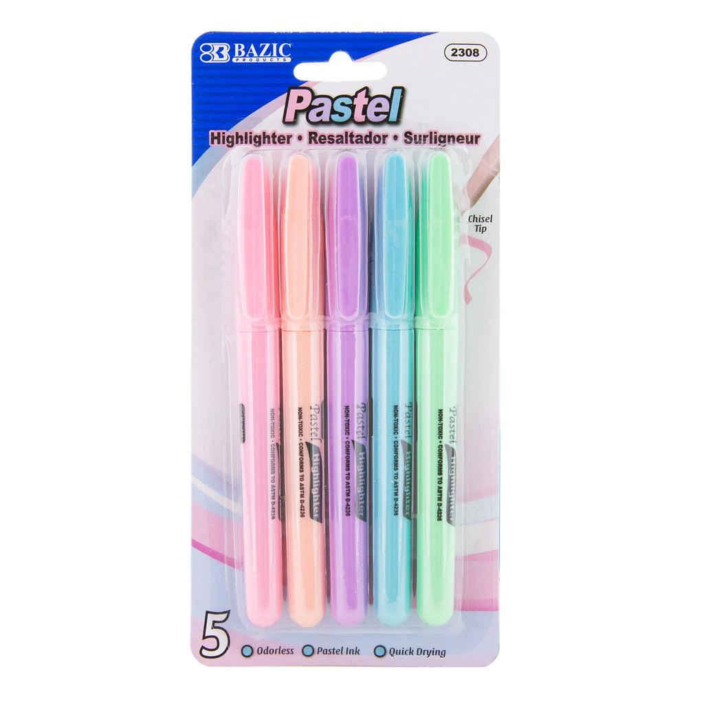 5ct Pen Style Pastel Highlighters W/pocket Clip