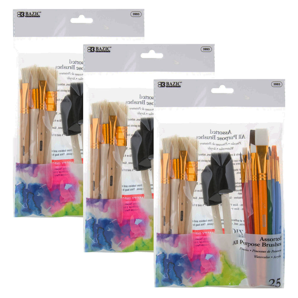 Paint Brush Set, 25 Pieces Per Set, 3 Sets