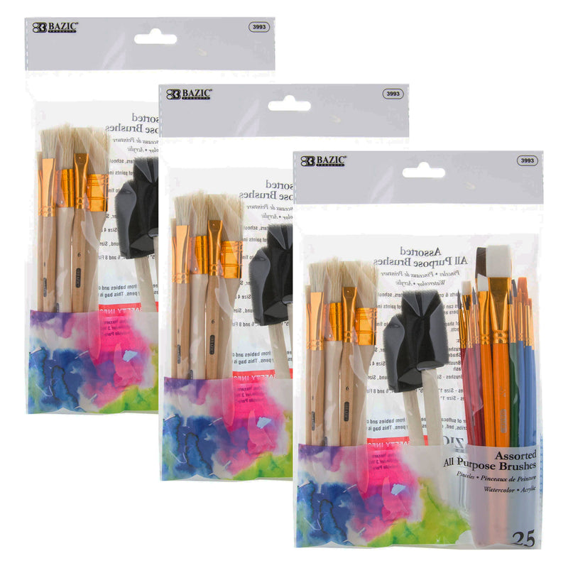 Paint Brush Set, 25 Pieces Per Set, 3 Sets