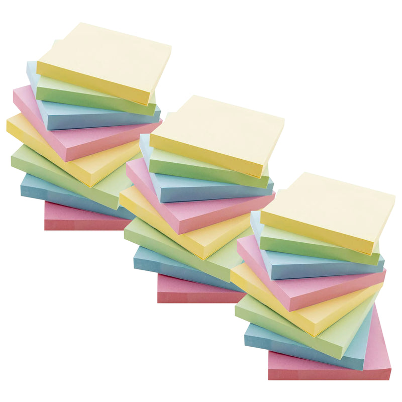 Stick On Notes, 3" x 3", Assorted, 100 Sheets, 12 Per Pack, 3 Packs
