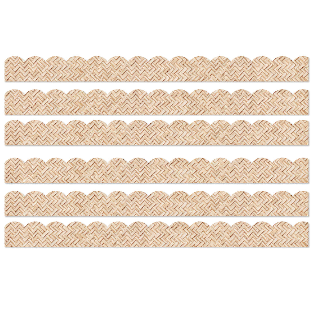 True to You Woven Bamboo Scalloped Bulletin Board Borders, 39 Feet Per Pack, 6 Packs