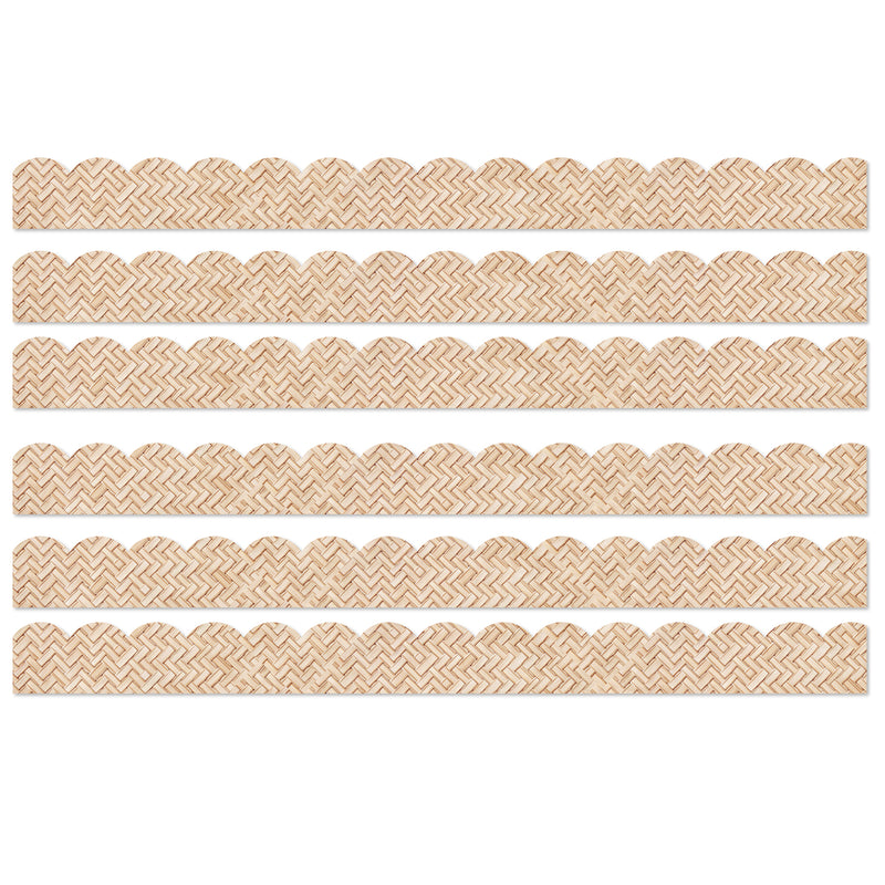 True to You Woven Bamboo Scalloped Bulletin Board Borders, 39 Feet Per Pack, 6 Packs