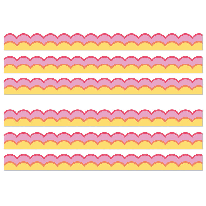Happily Ever Elementary Retro Remix Warm Waves Scalloped Bulletin Board Borders, 39 Feeet Per Pack, 6 Packs