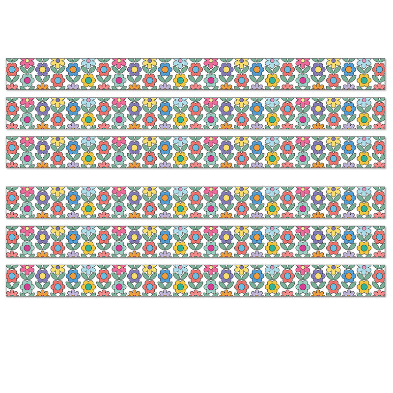 Happily Ever Elementary Retro Remix Flowers Straight Bulletin Board Borders, 36 Feet Per Pack, 6 Packs