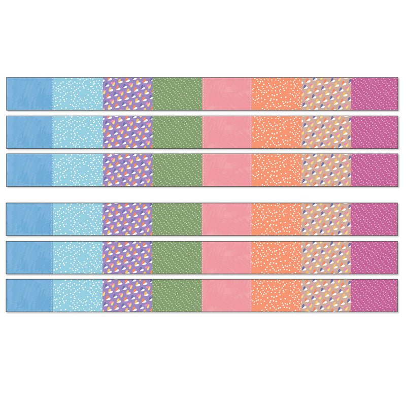 Crafty and Cool Patchwork Straight Bulletin Board Borders, 36 Feet Per Pack, 6 Packs