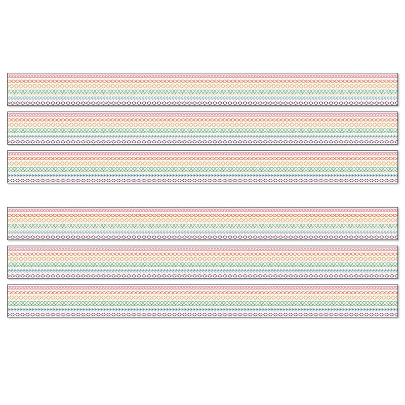 Crafty and Cool Rainbow Stitched Straight Bulletin Board Borders, 36 Feet Per Pack, 6 Packs
