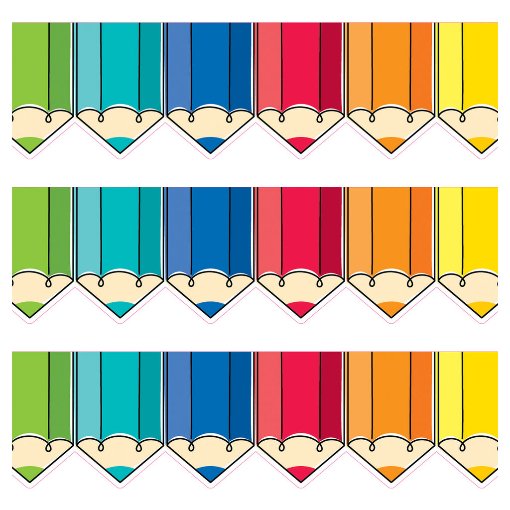 Core Decor Colorful Doodle Pencils EZ Border, 48 Feet Per Pack, 3 Packs
