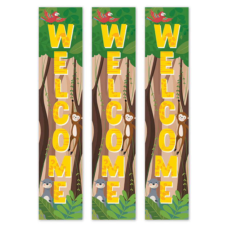 Jungle Friends Welcome Banner, 8"W x 39"H, Pack of 3