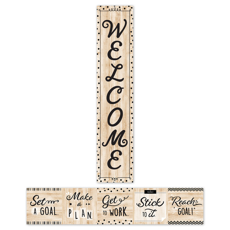 Black White & Wood Welcome Banner