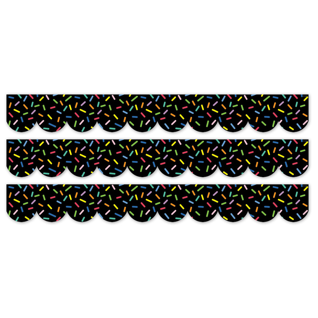 Core Decor Sprinkles on Black EZ Border, Bulletin Board Border, 48 Feet Per Pack, 3 Packs