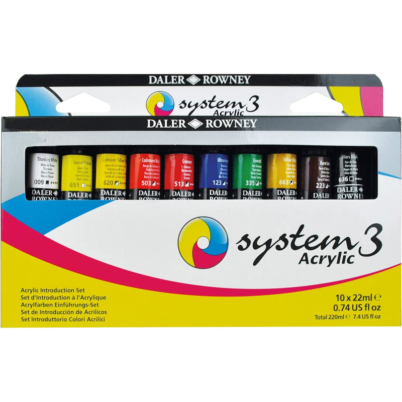 System3 Acrylic Paint Set, Assorted Colors, 22ml, 10 Pieces