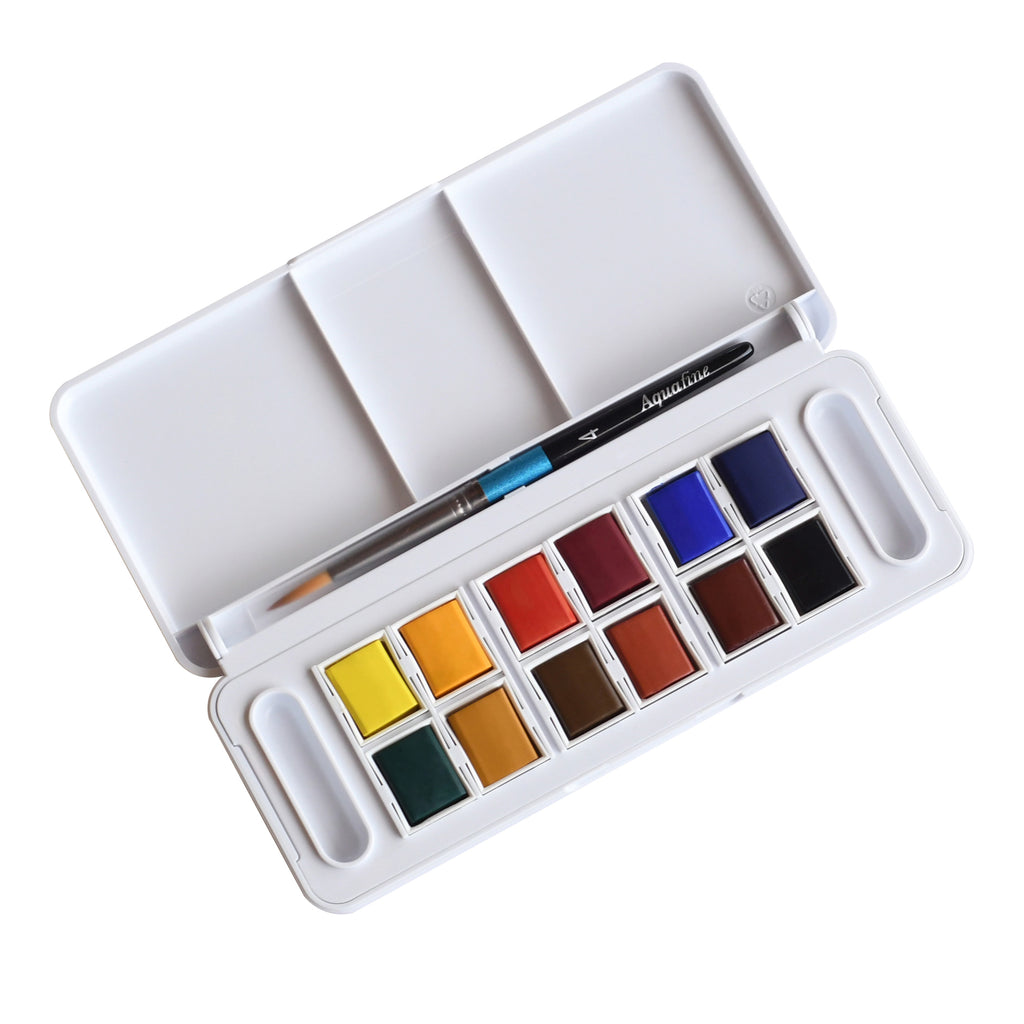Aquafine Watercolor Paint Half Pan Travel Set, Assorted Colors, 12 Pieces