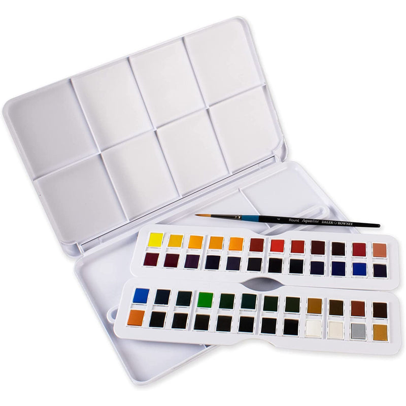 Aquafine Watercolor Paint Half Pan Studio Set, Assorted Colors, 48 Pieces