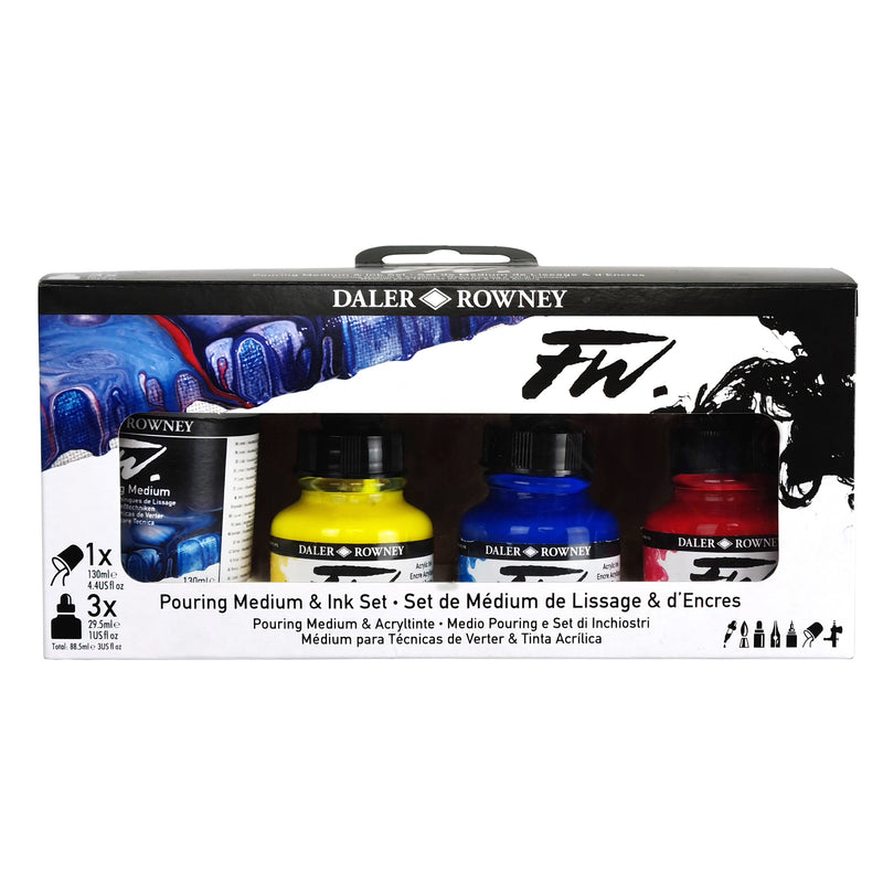 FW Acrylic Ink Pouring Set, Assorted Colors with Pouring Medium, 29.5ml, 4 Pieces