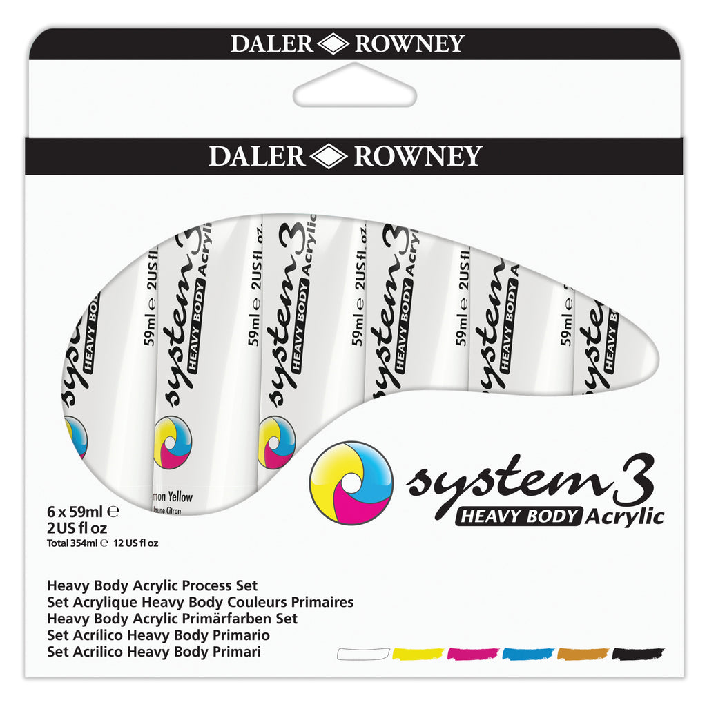 System3 Acrylic Paint, Heavy Body, Starter Set, Assorted Colors, 59ml, 6 Pieces