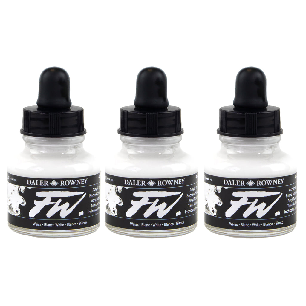 FW Acrylic Ink, White, 29.5ml, Pack of 3