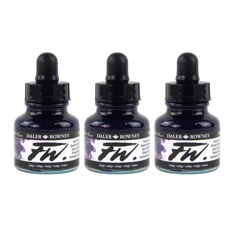 FW Acrylic Ink, Indigo, 29.5ml, Pack of 3