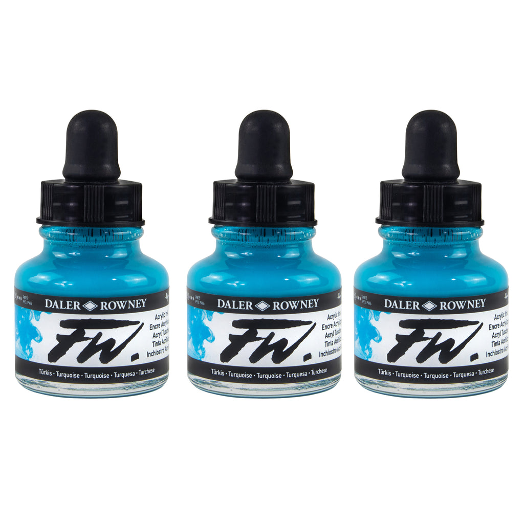 FW Acrylic Ink, Turquoise, 29.5ml, Pack of 3