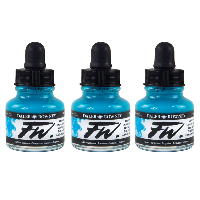 FW Acrylic Ink, Turquoise, 29.5ml, Pack of 3