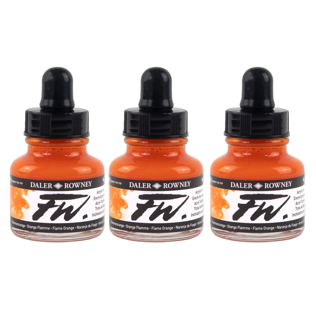 FW Acrylic Ink, Flame Orange, 29.5ml, Pack of 3