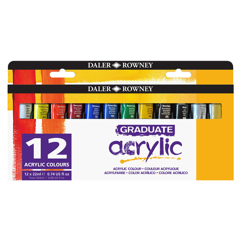 Graduate Acrylic Paint Set, Assorted Colors, 22ml, 12 Pieces