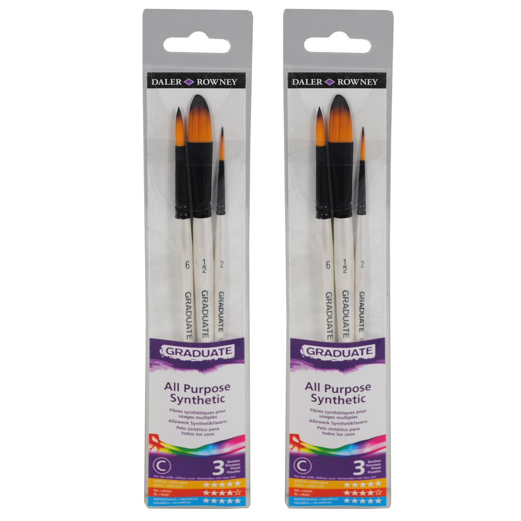Graduate Watercolor Brush Set, Synthetic, 3 Pieces Per Set, 2 Sets