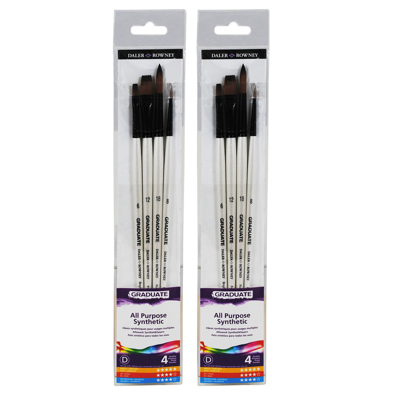 Graduate All Purpose Brush Set, Synthetic, 4 Pieces Per Set, 2 Sets