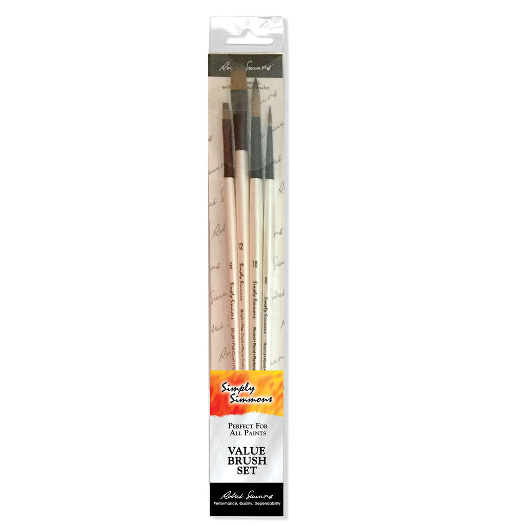 Simply Simmons Brush Set White 4ct Synthetic Long Handle