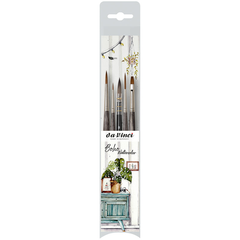 Artist Signature Collection by Frau Von Bommel, Boho Watercolor Brushes, Assorted, 5 Brush Set