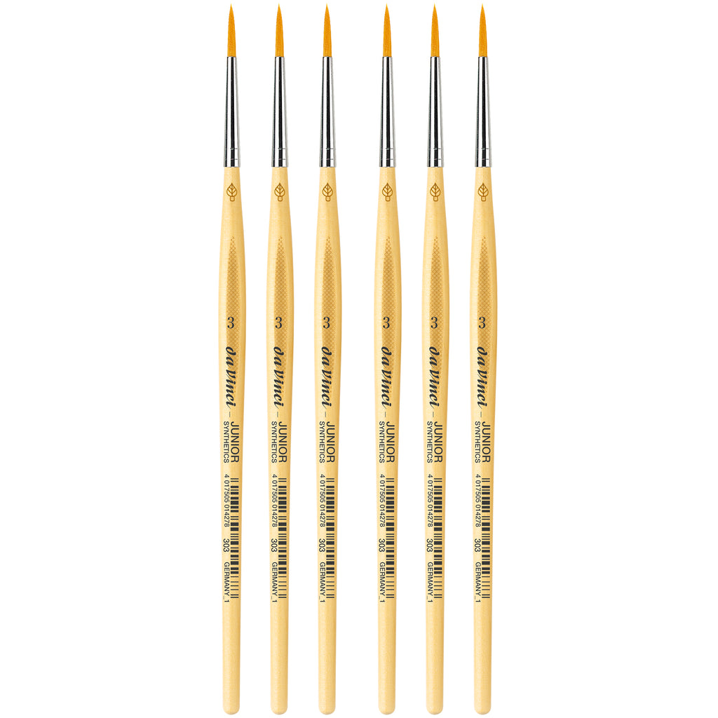 JUNIOR Synthetics Student Brush, Synthetic, Tempera, Round, Series 303, Size 3, Pack of 6