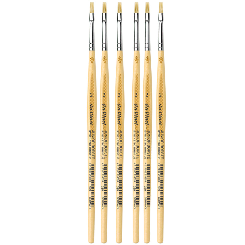 JUNIOR BORSTE Synthetic Student Brush, Synthetic, Tempera, Flat, Series 329, Size 2, Pack of 6