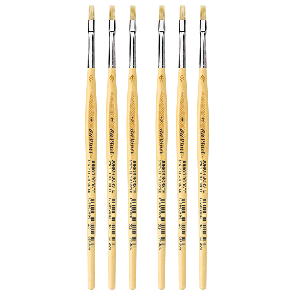 JUNIOR BORSTE Synthetic Student Brush, Synthetic, Tempera, Flat, Series 329, Size 4, Pack of 6
