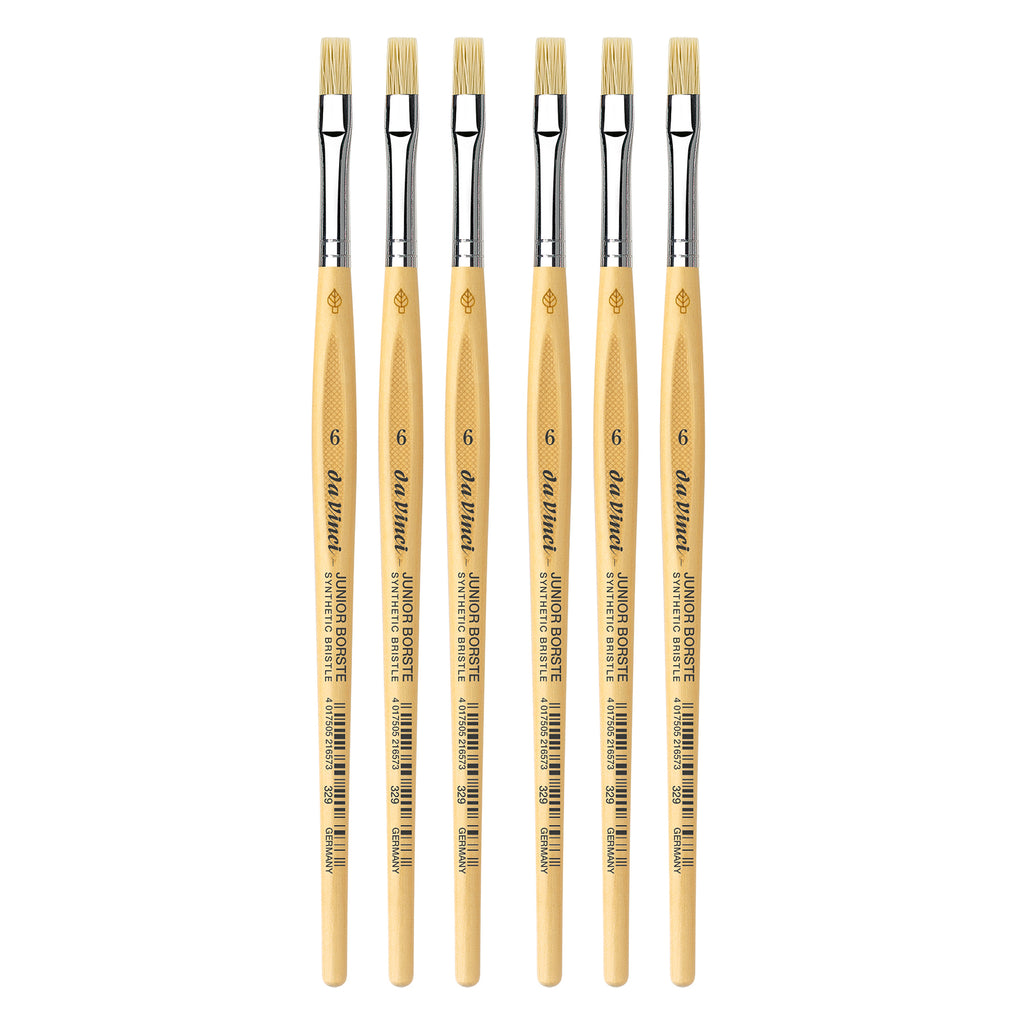 JUNIOR BORSTE Synthetic Student Brush, Synthetic, Tempera, Flat, Series 329, Size 6, Pack of 6