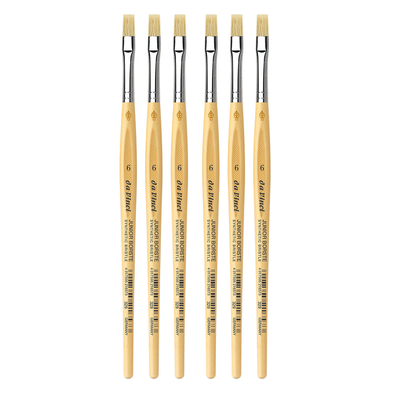 JUNIOR BORSTE Synthetic Student Brush, Synthetic, Tempera, Flat, Series 329, Size 6, Pack of 6