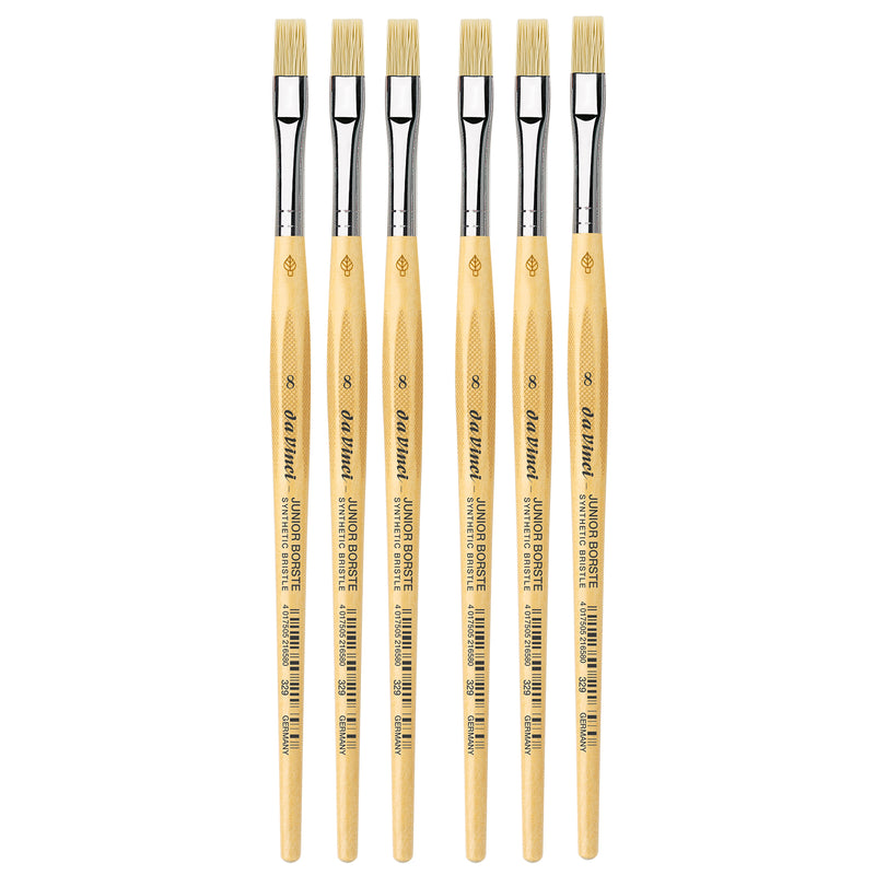 JUNIOR BORSTE Synthetic Student Brush, Synthetic, Tempera, Flat, Series 329, Size 8, Pack of 6