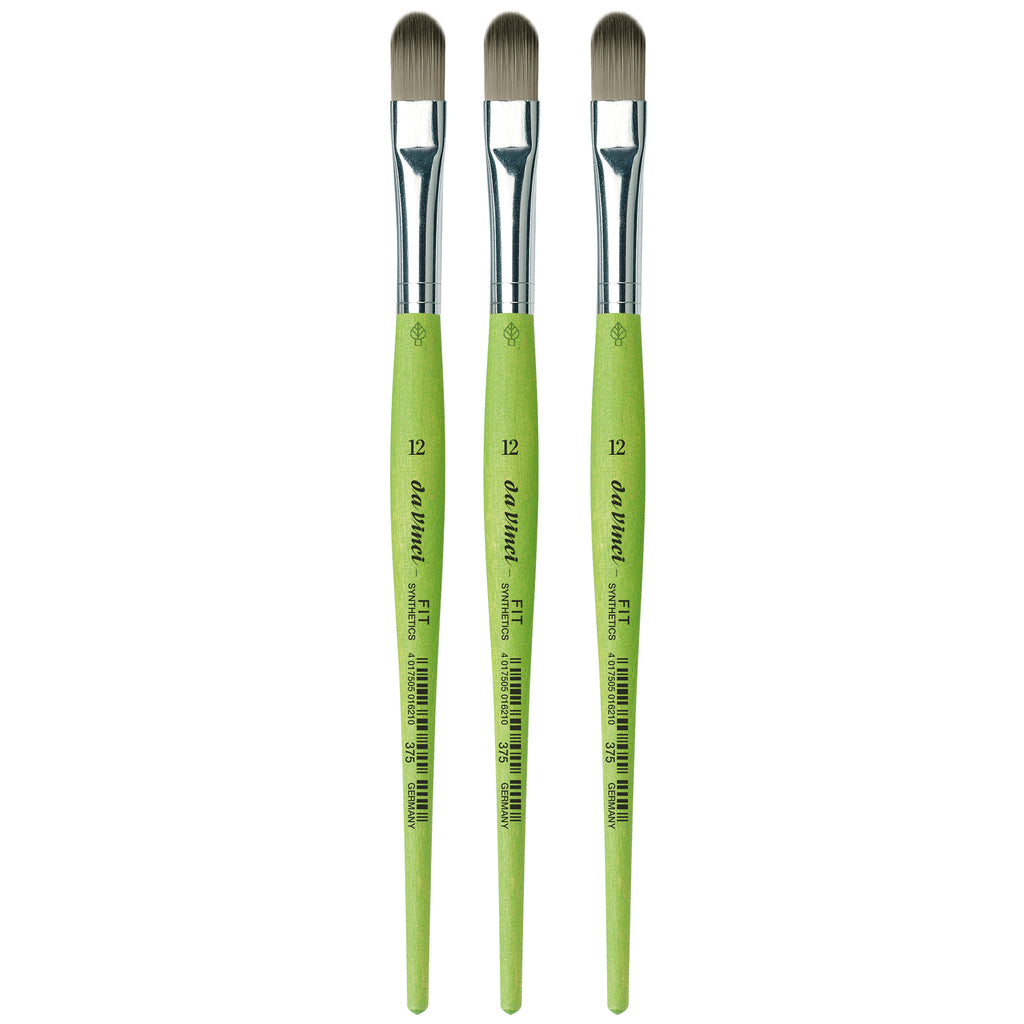 FIT Synthetics Student Brush, Synthetic, Acrylic & Tempera, Filbert, Series 375, Size 12, Pack of 3