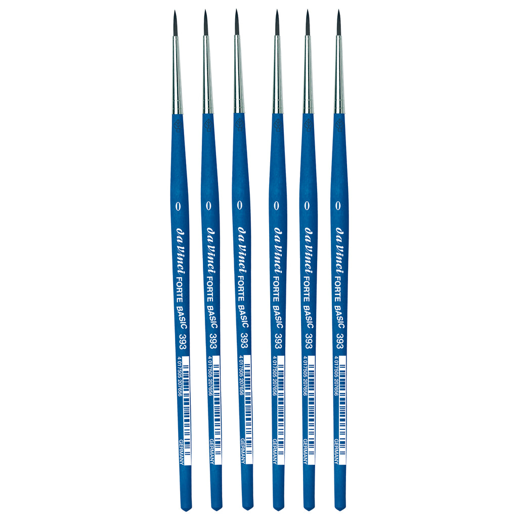 FORTE BASIC Student Brush, Synthetic, Acrylic, Round, Series 393, Size 0, Pack of 6
