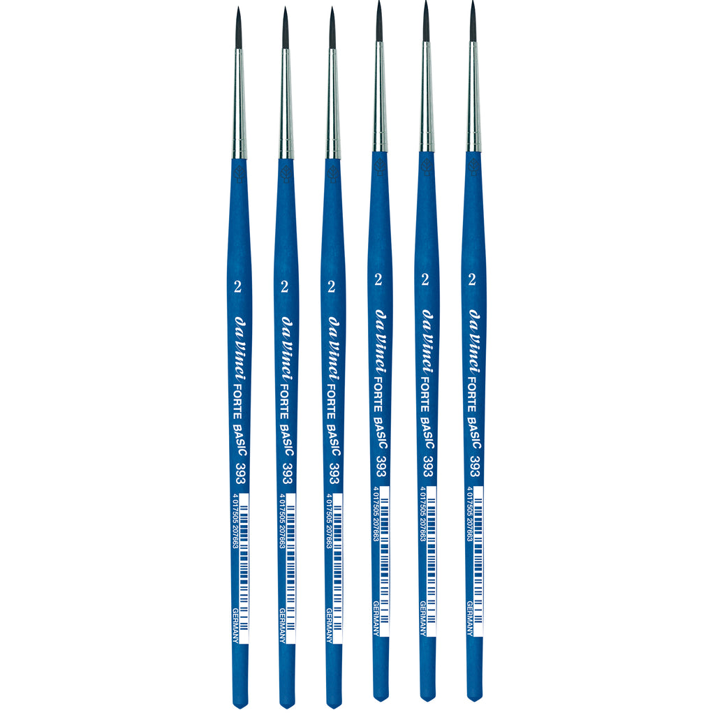 FORTE BASIC Student Brush, Synthetic, Acrylic, Round, Series 393, Size 2, Pack of 6