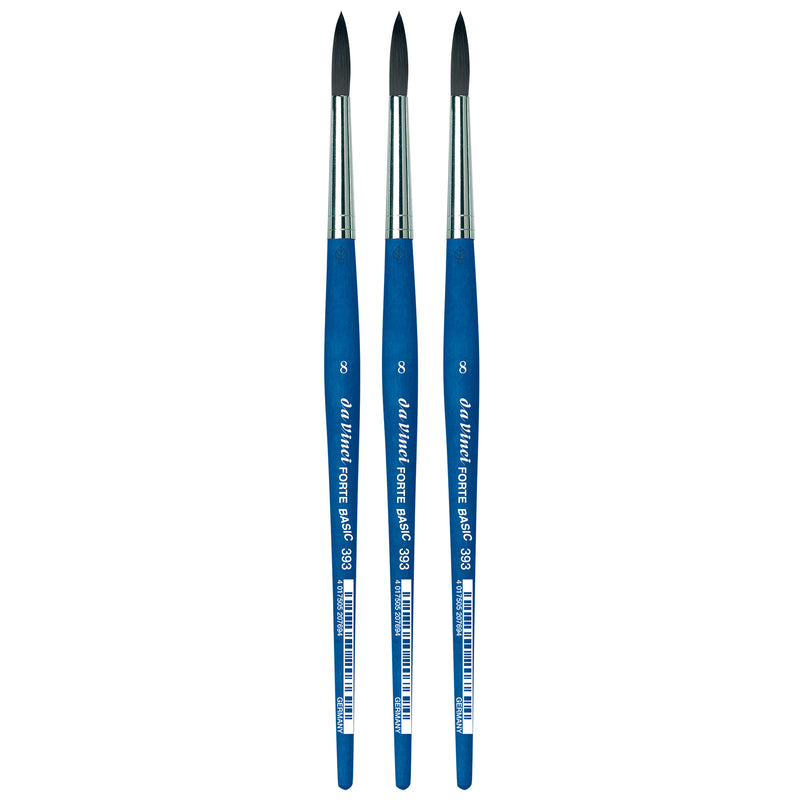 FORTE BASIC Student Brush, Synthetic, Acrylic, Round, Series 393, Size 8, Pack of 3