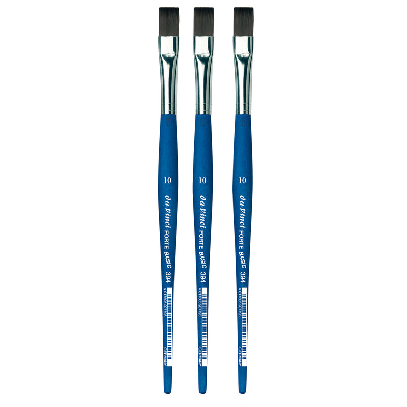 FORTE BASIC Student Brush, Synthetic, Acrylic, Flat, Series 394, Size 10, Pack of 3