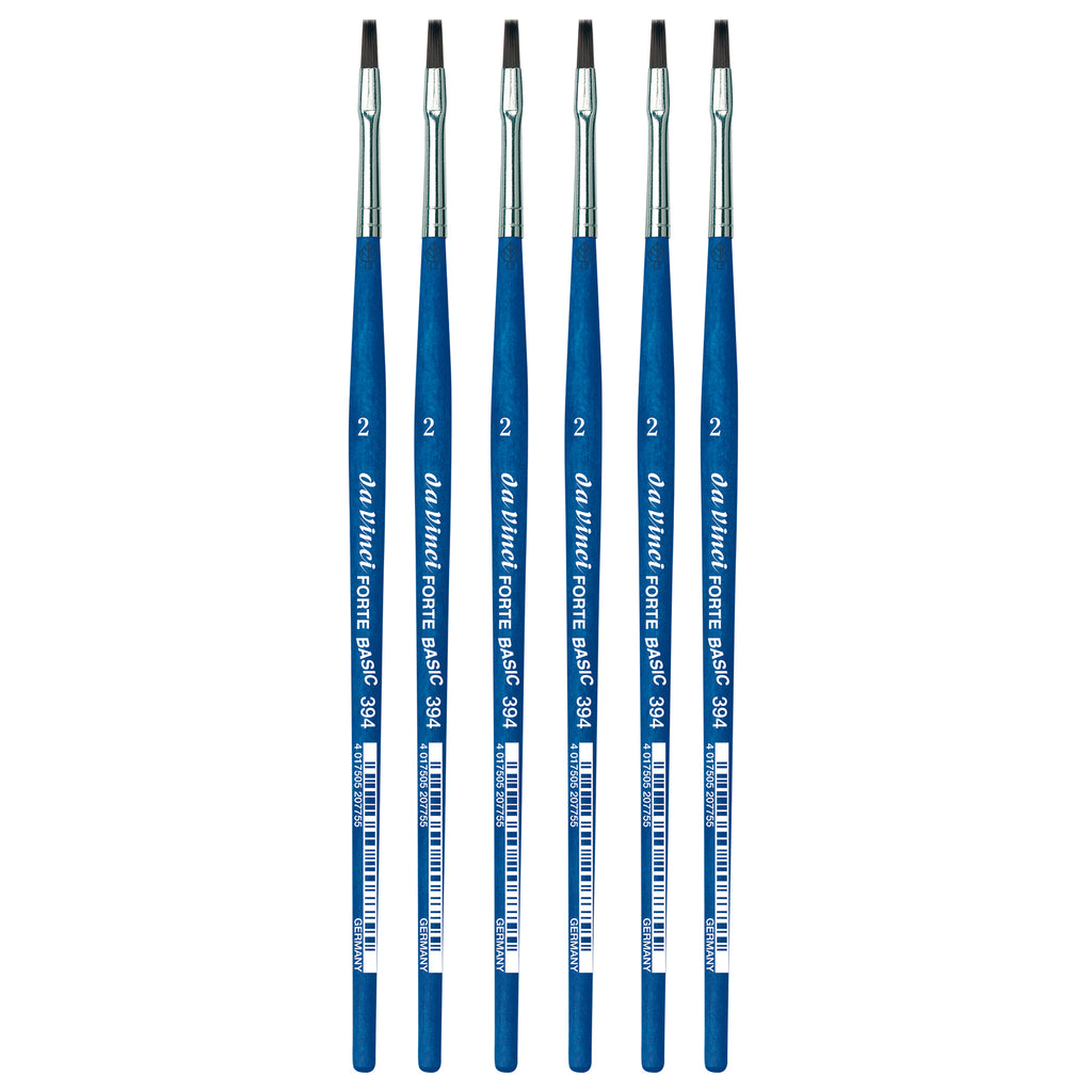 FORTE BASIC Student Brush, Synthetic, Acrylic, Flat, Series 394, Size 2, Pack of 6