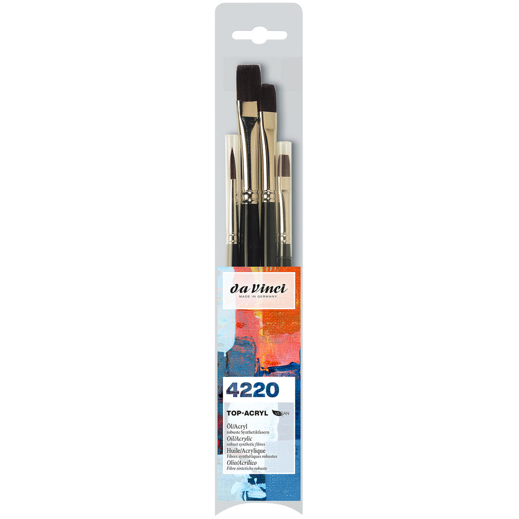 TOP-ACRYL Red-Brown Brushes, Synthetic, Oil & Acrylic, 4 Brush Set