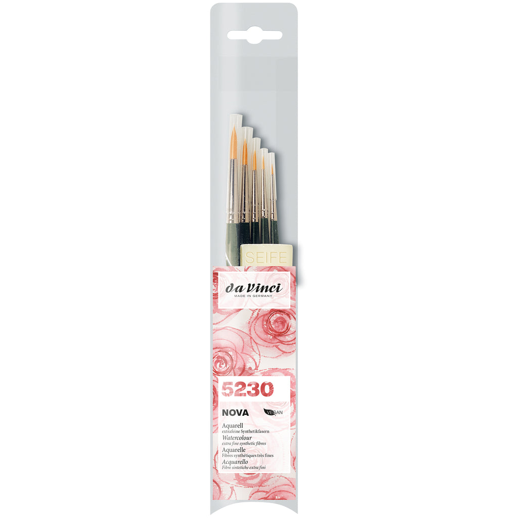 NOVA Model Painting Brushes, Synthetic, All Paint Types, Round, Series 1570, Assorted Sizes, 5 Brush Set with Soap