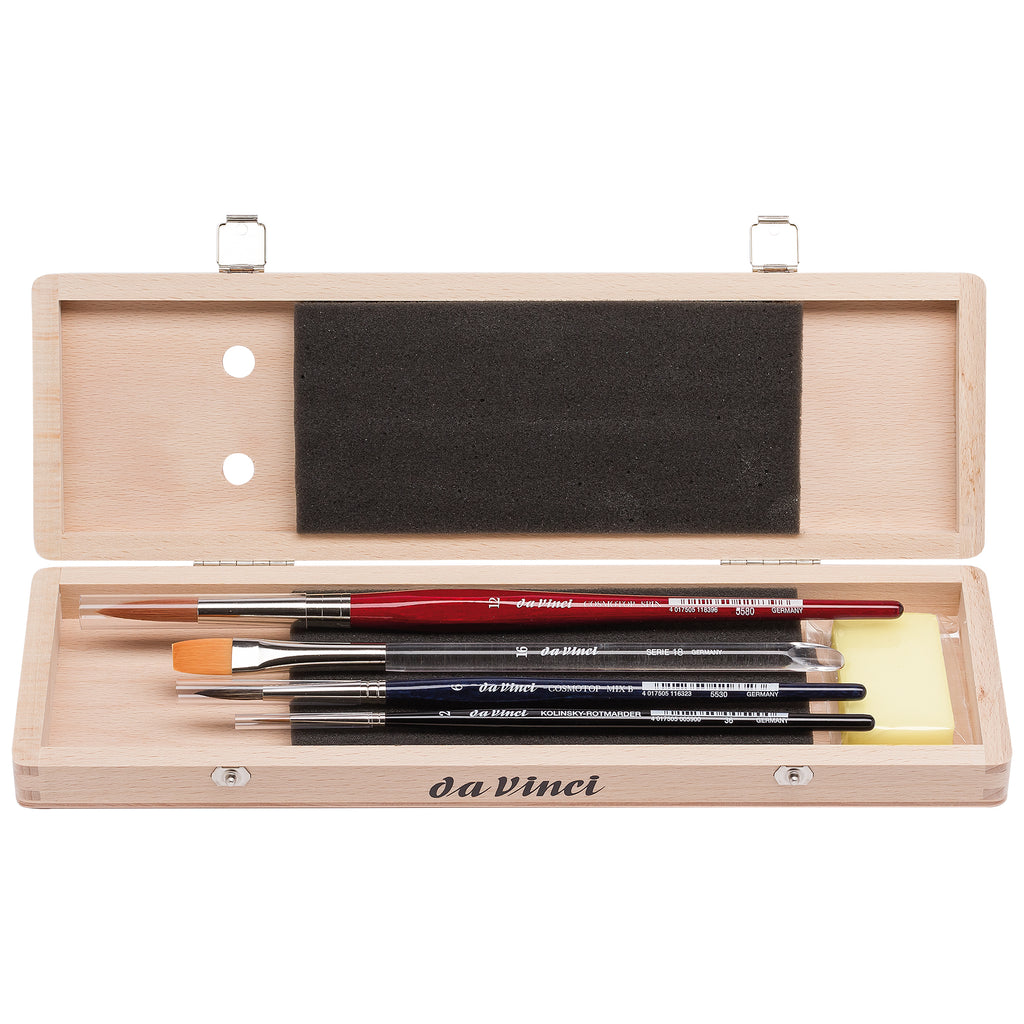 Watercolor Brush Set, Watercolor, Assorted, 4 Brush Set in Wooden Box with Soap